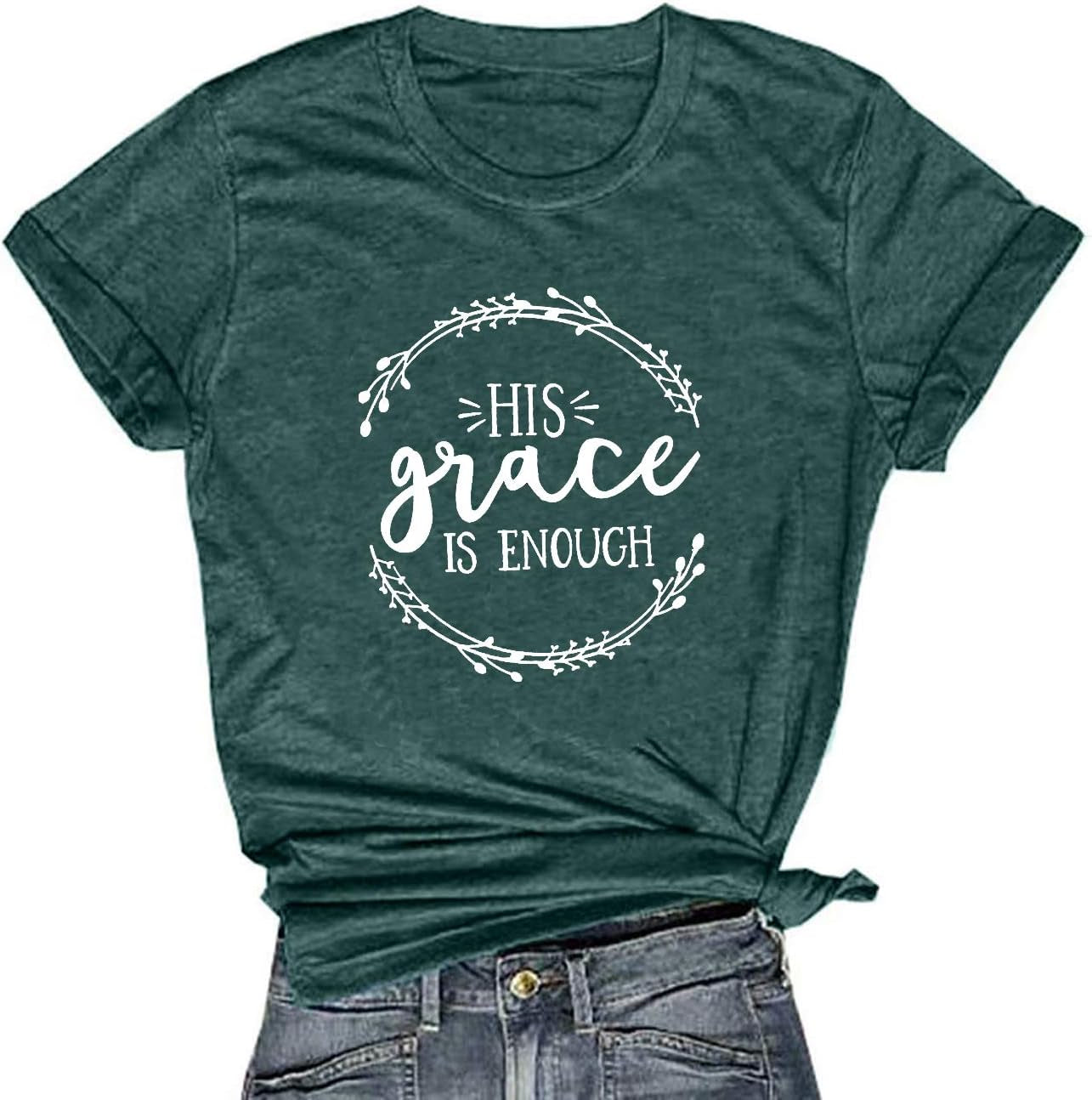 Christian Shirts for Women His Grace Is Enough T Shirt Easter Jesus Short Sleeve Casual Tee Tops