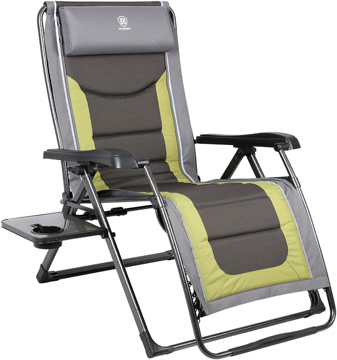 Oversize XL Zero Gravity Recliner Padded Patio Lounger Chair with Adjustable Headrest Support 350Lbs (Green)