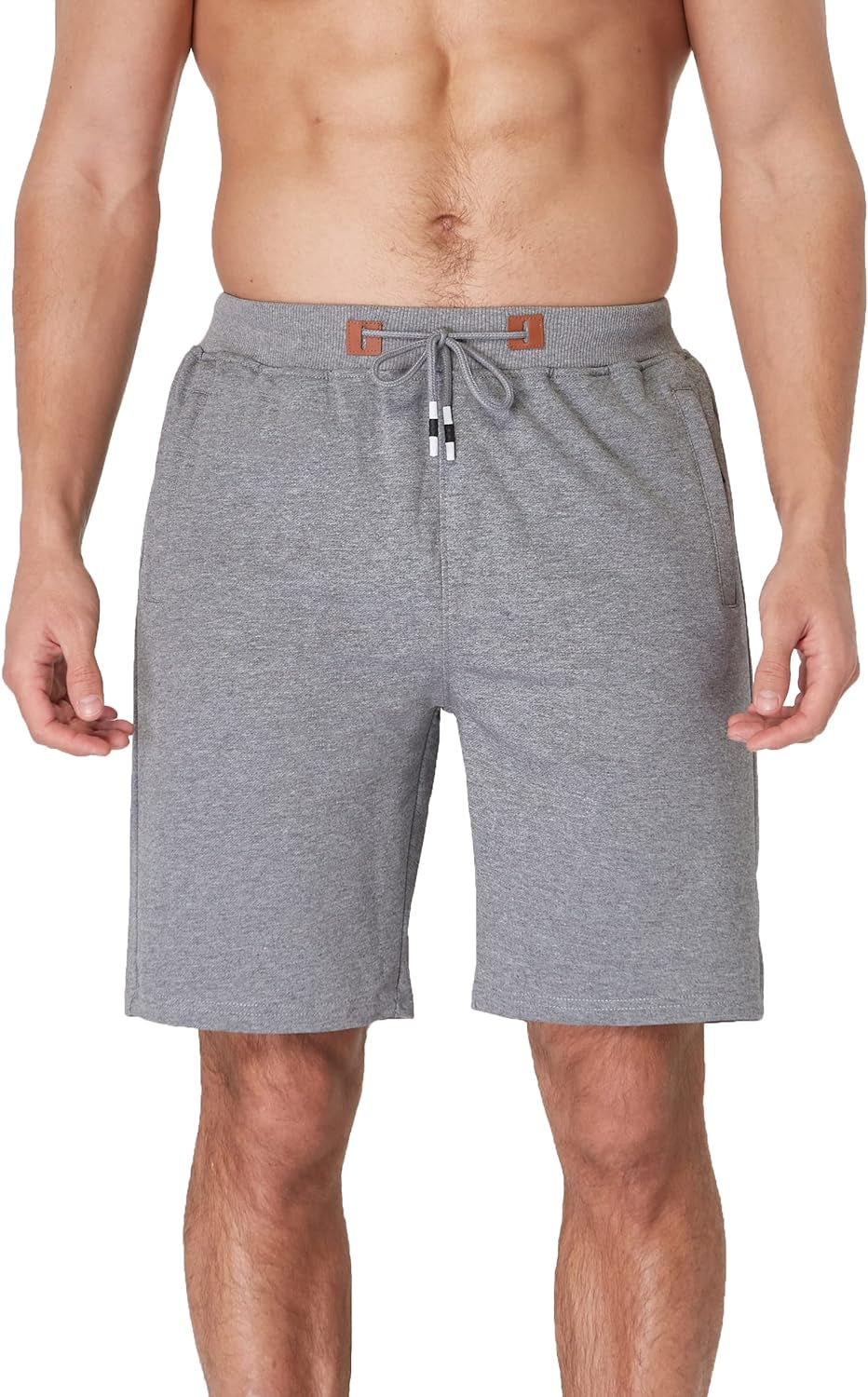 Mens Shorts Casual Workout Drawstring Shorts with Elastic Waist and Zipper Pockets