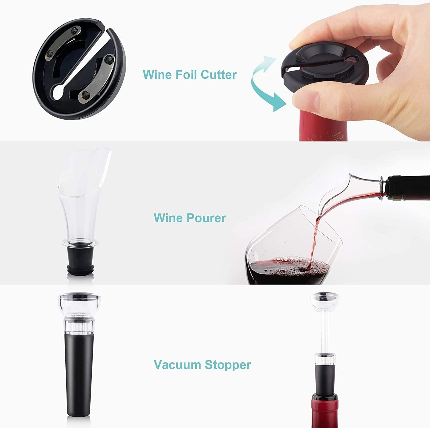 Electric Wine Opener,  Automatic Wine Bottle Opener Set with Foil Cutter Vacuum Stopper and Wine Aerator Pourer for Wine Lovers Gift Home Kitchen Party Bar Wedding Rechargeable, Silver