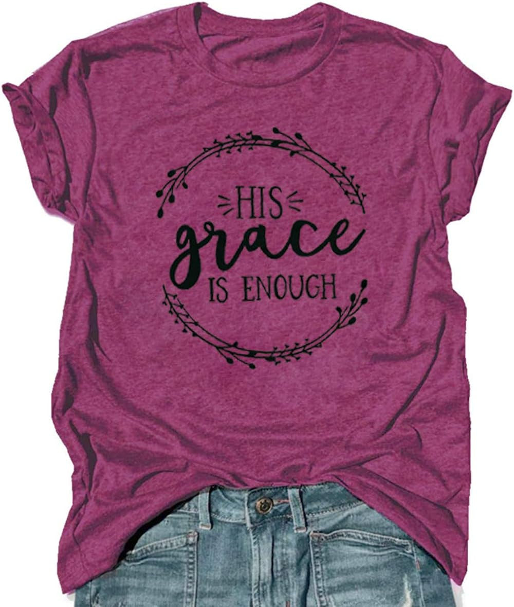 Christian Shirts for Women His Grace Is Enough T Shirt Easter Jesus Short Sleeve Casual Tee Tops