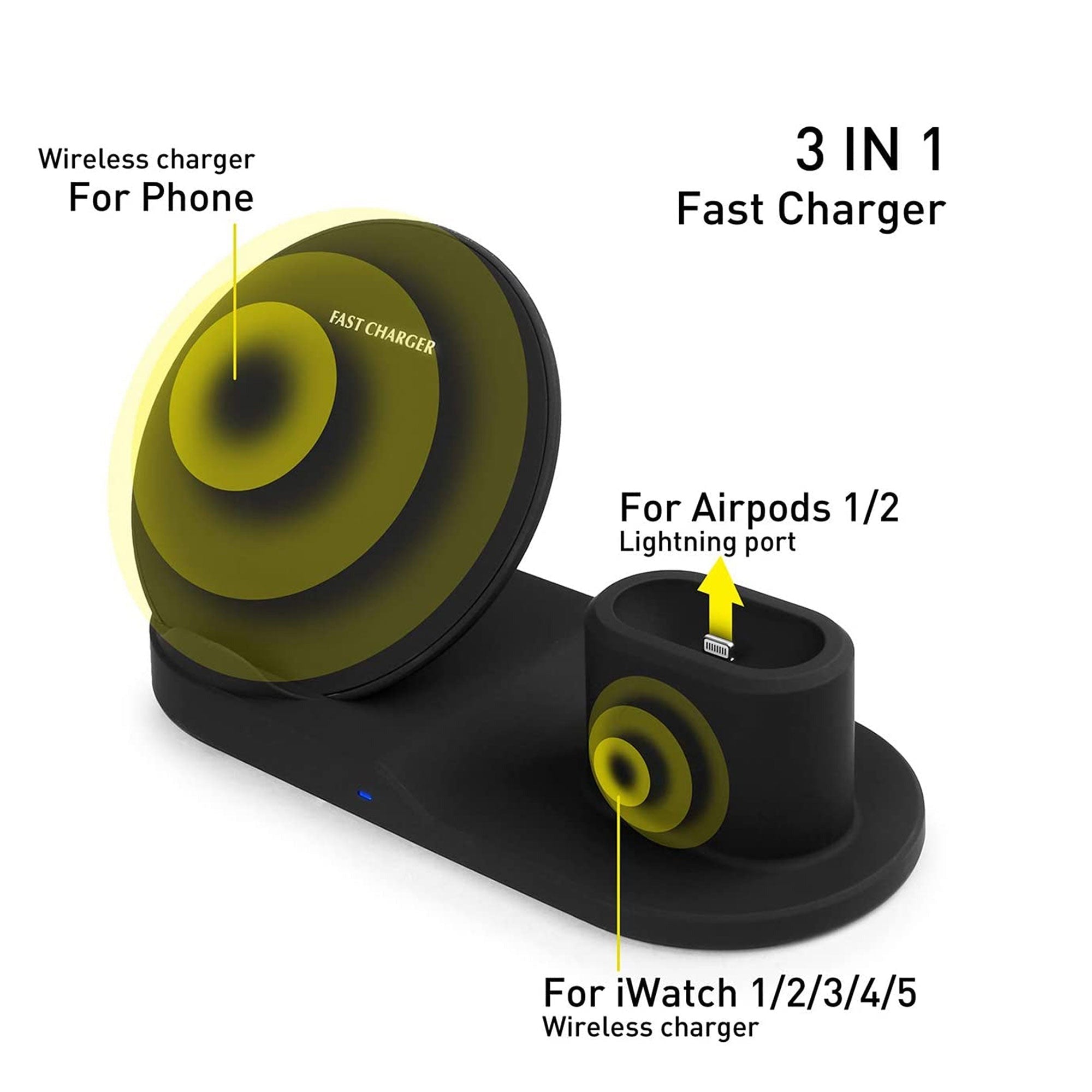 5 Core Wireless Charging Station 3 in 1 Wireless Charger Stand QI Fast Wireless Charging W Dual Coil for Samsung Iphone for Apple Watch Airpod -WCR 3