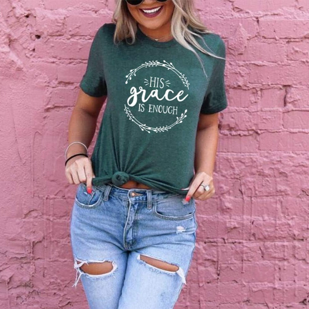 Christian Shirts for Women His Grace Is Enough T Shirt Easter Jesus Short Sleeve Casual Tee Tops